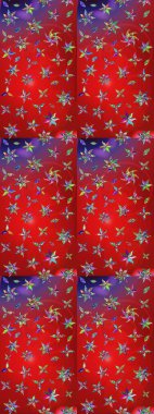 Üzerinde gelincikler ve vadi zambakları olan renkli çiçek desenli nakış deseni. Tekstil tasarımı için kırmızı ve mor renkli geleneksel halk çiçekleri buketi.