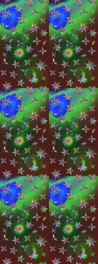 Raster illüstrasyonu. Suluboya çiçekli çiçek deseni. Yeşil ve kahverengi renkli güzel tekstil.