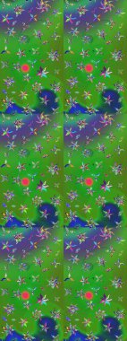 Yeşil ve mavi renkte güzel çiçekler, suluboya desenli, duvar kağıdı, kart ya da kumaş için fayanslı eskizler. Raster..