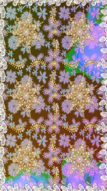 Kusursuz kıvırcık saçlar. Raster altın desen. Doğulu stil, altın elementlerle kahverengi renklerde altın desenli arabesk yapar..