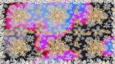 Kusursuz altın desen. Çiçek desenli altın metal. Raster altın çiçek süsü brokar kumaş ve cam desenli. Altın elementli gri renkler.