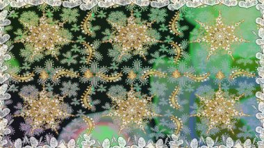 Kusursuz kraliyet lüksü, altın barok kumaş rengi. Altın antika ortaçağ dekoratifi, yapraklar ve gri renkli altın desenli süslemelerle pürüzsüz bir desen..