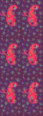 Raster illüstrasyonu. Eski usul. Miles Fleur, süslü püslü bir süs. Kumaş, tekstil, duvar kağıdı baskısı için. Eskiz geçmişi. Tomurcukları papatya çiçekleri olan sevimli bir çiçek deseni..