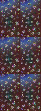 Desen, çizim, çiçek sınırı. Çiçek çelengi. Güzel, parlak, pürüzsüz kumaş, tuval. Kıvırcık, parlak örgü. Eski moda arka plan. Raster illüstrasyonu.