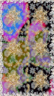 Barok tarzında duvar kağıdı tasarımı için kusursuz damaske deseni arkaplanı. Süslü raster dekorasyonu. Altın desenli gri ve nötr renkler ve altın elementler.