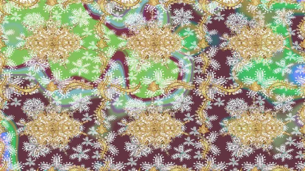 Tarafsız renklerde altın elementlerle çizim. Klasik Raster altın desenini çiz. Geleneksel oryantasyon süsü. Klasik vintage arkaplan.