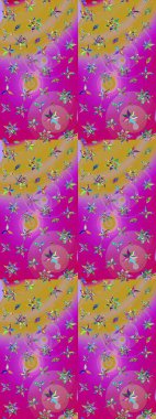 Düz Çiçek Elementleri Tasarımı. Raster illüstrasyonundaki çiçek desenli çizim. Renkli Bahar Teması eskiz kalıbı. Süslü kumaş deseni.