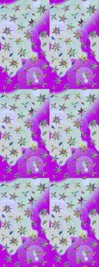 Tarafsız ve mor renkli çiçekler. Çiçekli karalama şeklinde Raster çiçek deseni. Nazik, narin çiçek arkaplanı.