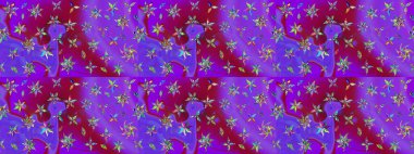 Mor ve mor renkli bitkilerden oluşan parlak çiçekli çizim deseni.