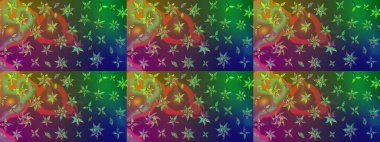 Tatil havası. Raster güzel bir çiçek deseni çizmiş. Nazik romantik baskı. Bahar mevsimi. Yeşil ve kahverengi renkte çiçekler.