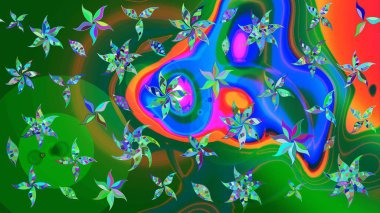 Renkli Bahar Teması eskiz kalıbı. Eskiz klasiği. Raster Şirin kumaş deseni. Düz Çiçek Elementleri Tasarımı.