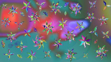 Raster illüstrasyonu. Çiçek buketleriyle klasik bir eskiz şekli. Yeşil ve mavi renklerde.