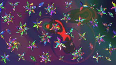 Menekşe ve mor renkler üzerinde. Mor ve mor renkli menekşe ve mor papatya deseni. Raster illüstrasyonu.