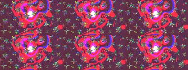 Renkli çizim kalıbı. Çiçek arkaplan. Çiçek duvar kâğıdı. Raster illüstrasyonu. Kahverengi ve pembe renkli şirin tekstil.