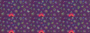 Raster illüstrasyonu. Mor ve mor renklerde. Çiçekli güzel suluboya desen.