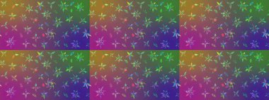 Tekstil, kumaş, ambalaj, hatıra defteri için hoş bir çiçek arkaplanı. Mor ve yeşil arka planda. Çocuksu tasarım. Elle çizilmiş karalama çiçekleri ile Raster çizim deseni.