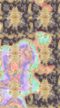 Senin tasarımın için, duvar kağıdı. Altın renkli çizim çizimi. Raster geometrik arka plan. Tarafsız renklerde altın çiçekli eskiz deseni.