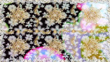 Raster illüstrasyonu. Tarafsız renklerde, altın elementlerle klasik, pürüzsüz desen.