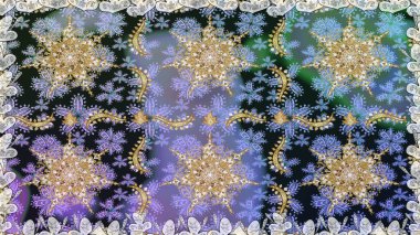 Gri renkler ve altın elementler üzerinde altın pürüzsüz desen. Noel, kar tanesi, yeni yıl. Gri renklerde, altın elementlerle kusursuz klasik desen.