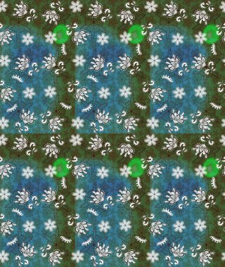 Raster illüstrasyonu. Çiçek buketleriyle klasik bir eskiz şekli. Yeşil ve mavi renklerde.