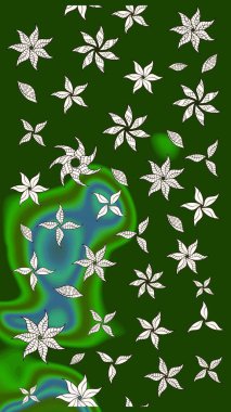 Klasik taslak çizimi. Raster çiçek izi. Raster Yumuşak kumaş deseni. Çiçek yeşili ve nötr çizim deseni.