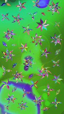 Düz Çiçek Elementleri Tasarımı. Güzel kumaş deseni. Renkli Bahar Teması eskiz kalıbı. Raster illüstrasyonu. Çiçek desenli çizim. Asya tekstil tarzında.