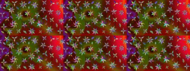 Çiçek desenli çizim. Raster illüstrasyonu. Kırmızı ve kahverengi renkli Asyalı tekstil.