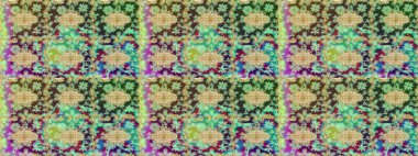 Tasarım için Damask çizim kalıbı. Yeşil renkler ve altın elementler üzerine Raster çizim deseni.