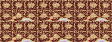 Doku arka planında altın duvar kâğıdı. Barok tarzında altın çiçekli süs. Kahverengi renklerde altın element. Damask çizimi yinelenen arkaplan.