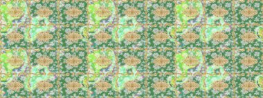 Süslü dekorasyon. Lüks, kraliyet ve Viktorya dönemi konsepti. Altın elementli yeşil renkli altın desen. Raster klasik barok çiçek desenli altın rengi..