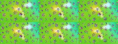 Raster Modaya uygun kumaş deseni. Yeşil ve nötr renklerde şirin çiçek desenleri. Düz Çiçek Elementleri Tasarımı. Renkli Bahar Teması çizim şablonu.