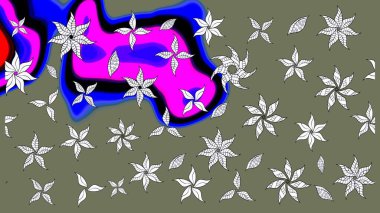 Robot resim. Şirin çiçek elementleri. Yeşil ve nötr renklerde çiçekler. Raster illüstrasyonu.