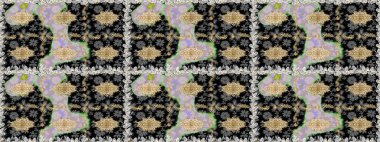 Çiçek deseni. Duvar kâğıdı barok, İspanyol kumaşı. Kusursuz raster arka plan. Kahverengi ve bej renklerde altın elementler. Şekil grafik deseni.