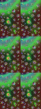 Elle çizilmiş çiçek desenli Raster çizimi. Tekstil, kumaş, ambalaj, hatıra defteri için hoş bir çiçek arkaplanı. Çocuksu tasarım. Yeşil ve kahverengi arkaplanda.