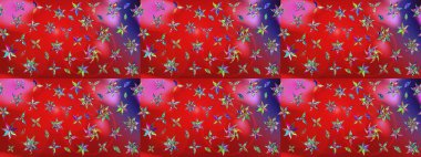 Raster illüstrasyonundaki çiçek desenli çizim. Kırmızı ve pembe renkte çiçekler.