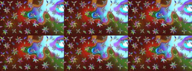 Çiçek desenli çizim. Raster illüstrasyonu. Asya tekstil tarzında. Renkli çiçekler. Renkli Bahar Teması eskiz kalıbı. Düz Çiçek Elementleri Tasarımı.