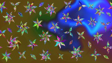 Çiçekli ipek eşarp. El çizimi çiçek unsurları olan soyut çizim raster deseni. 1950-1960 motifleri. Retro tekstil tasarım koleksiyonu. Açık.