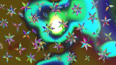 Elle çizilmiş çiçek desenli Raster çizimi. Tekstil, kumaş, ambalaj, hatıra defteri için hoş bir çiçek arkaplanı. Çocuksu tasarım. Arkaplanda.