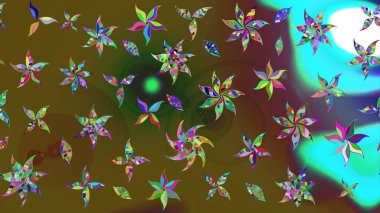 Çiçekli karalama şeklinde Raster çiçek deseni. Nazik, narin çiçek arkaplanı. Yeşil ve kahverengi renkte çiçekler.