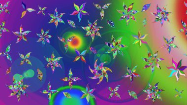 Yaprak ve çiçeklerin suluboya resimleri, yeşil ve mavi renkler üzerine çizimler. Yumuşak, bahar çiçekleri yeşil ve mavi renklerde. Raster illüstrasyonu.