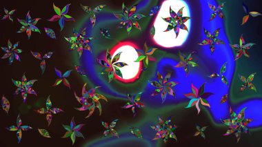 Klasik çiçekler. El çizimi, soyut ve süslü elementler. Yaz çiçekleri teması. Gri ve mavi renkler. Suluboya resim taklit Raster illüstrasyonu.