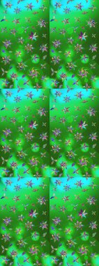 Yeşil ve mavi renkte güzel çiçekler, suluboya desenli, duvar kağıdı, kart ya da kumaş için fayanslı eskizler. Raster..