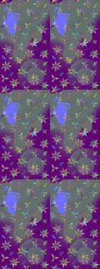 Mor ve nötr renklerde mor ve nötr papatyalar deseni. Mor ve nötr renklerde. Raster illüstrasyonu.