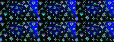 Renkli Bahar Teması eskiz kalıbı. Siyah ve mavi renkte çiçekler. Düz Çiçek Elementleri Tasarımı. Çiçek desenli eskiz, yaz çiçekleri..