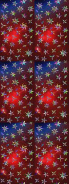 Kırmızı ve kahverengi renkte etnik çiçeklerle süslenmiş zarif bir eskiz şekli. Asya Tekstil 'inde Raster Çiçek İllüstrasyonu.