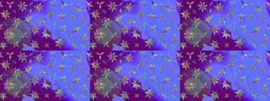 Raster deseni. Bahar çiçekleri dallı desen, mor ve mavi renkler çiçekli siluet.