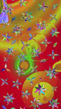 Şirin çiçekli, desenli, kırmızı ve kahverengi renkli bir eskiz deseni. Tekstil için suluboya eskiz deseni. El çizimi çiçek çizimi deseni (fayans)).