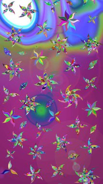 Süslü kumaş deseni. Düz Çiçek Elementleri Tasarımı. Raster illüstrasyonundaki çiçek desenli çizim. Renkli Bahar Teması çizim şablonu.