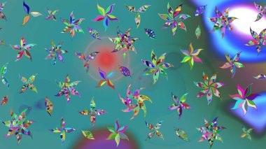 Çiçekler suluboya tarzında yeşil ve mavi renklerde. Yeşil ve mavi renkte çiçekler olan çiçek deseni çiz.