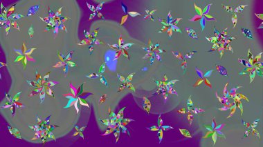 Gri ve nötr renklerde bahar çiçekleri. Çiçek ve yapraklı karalama şeklinde Raster çiçek deseni. Raster illüstrasyonu.